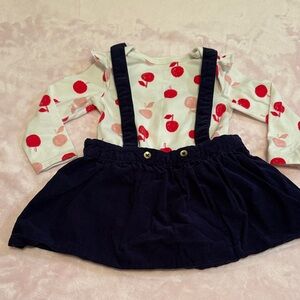 Cat & Jack Navy Blue Skirt with Apple Print Top